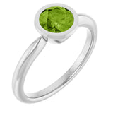 10K Gold Oval Natural Peridot Bezel-Set Solitaire Ring - White Gold