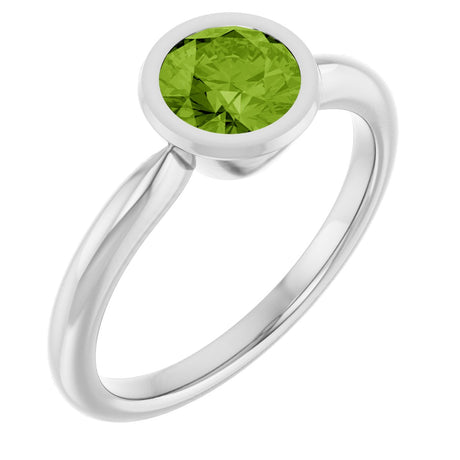 10K Gold Oval Natural Peridot Bezel-Set Solitaire Ring - White Gold