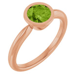 14K Gold Oval Natural Peridot Bezel-Set Solitaire Ring - Rose Gold
