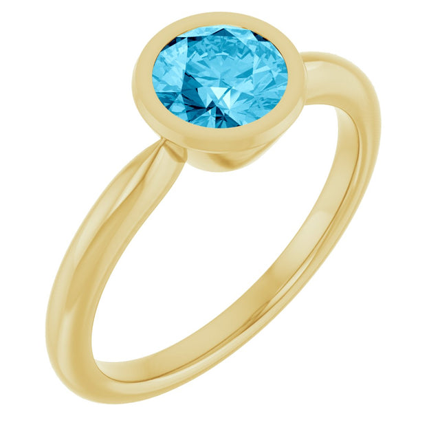 10K Gold Oval Natural Aquamarine Bezel-Set Solitaire Ring - Yellow Gold