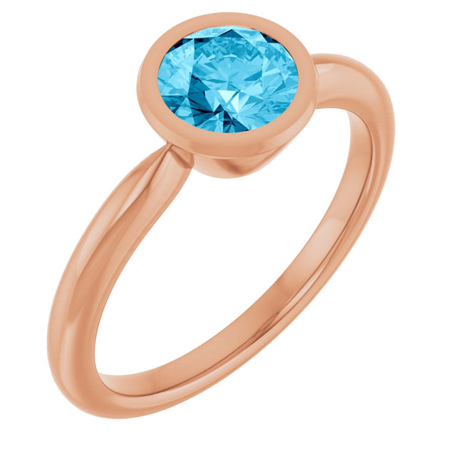 14K Gold Oval Natural Aquamarine Bezel-Set Solitaire Ring - Rose Gold
