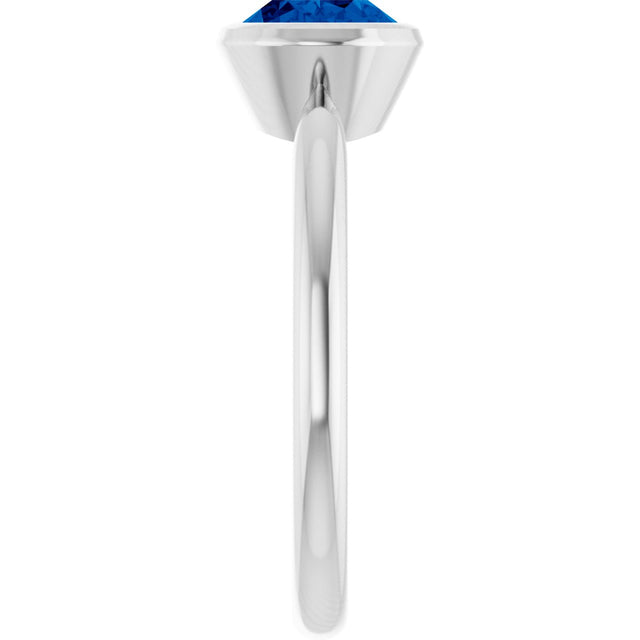 Platinum Oval Lab-Grown Blue Sapphire Bezel-Set Solitaire Ring - view 4