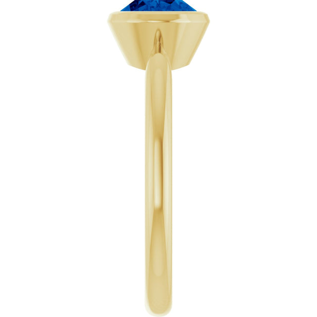 10K Gold Oval Lab-Grown Blue Sapphire Bezel-Set Solitaire Ring - Yellow Gold - view 4