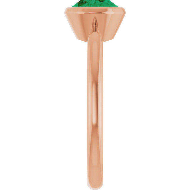 14K Gold Oval Lab-Grown Emerald Bezel-Set Solitaire Ring - Rose Gold - view 4