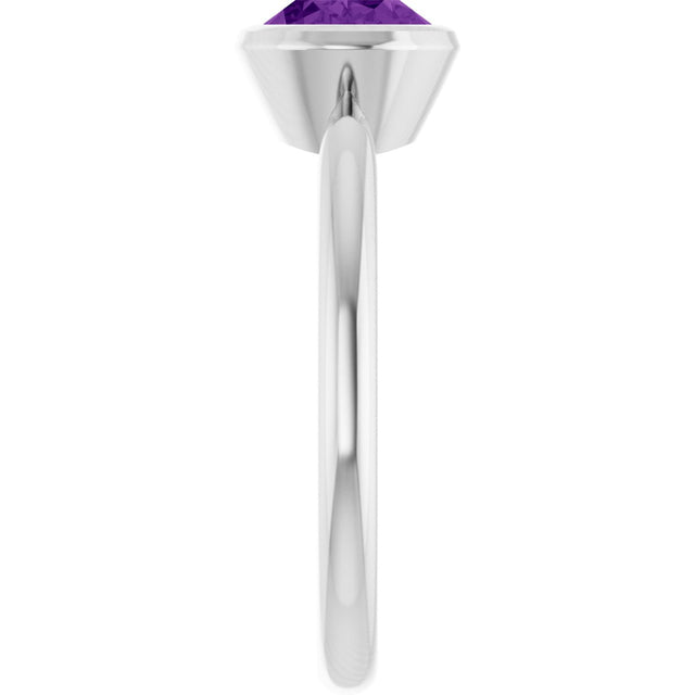 10K Gold Oval Natural Amethyst Bezel-Set Solitaire Ring - White Gold - view 4