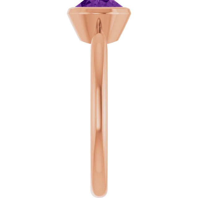 14K Gold Oval Natural Amethyst Bezel-Set Solitaire Ring - Rose Gold - view 4