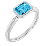 Platinum Oval Natural Aquamarine Bezel-Set Solitaire Ring