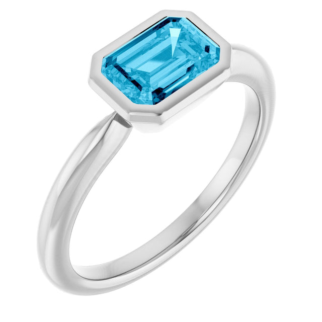 10K Gold Oval Natural Aquamarine Bezel-Set Solitaire Ring - White Gold
