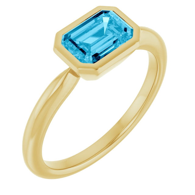 10K Gold Oval Natural Aquamarine Bezel-Set Solitaire Ring - Yellow Gold