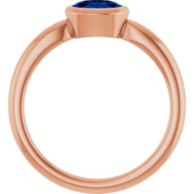 14K Gold Oval Lab-Grown Blue Sapphire Bezel-Set Solitaire Ring - Rose Gold - view 2