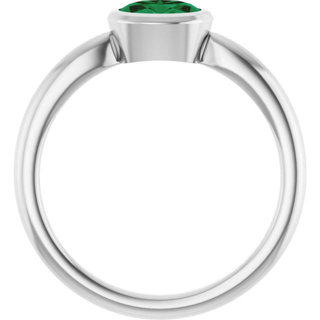 10K Gold Oval Lab-Grown Emerald Bezel-Set Solitaire Ring - White Gold - view 2