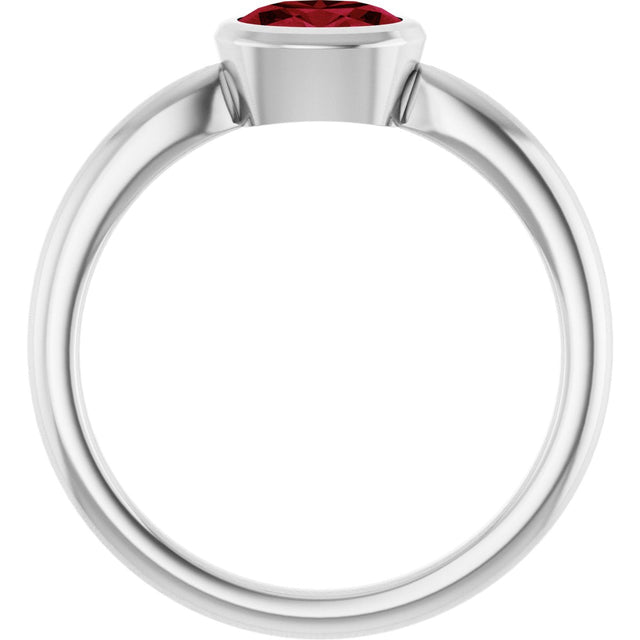10K Gold Oval Lab-Grown Ruby Bezel-Set Solitaire Ring - White Gold - view 2