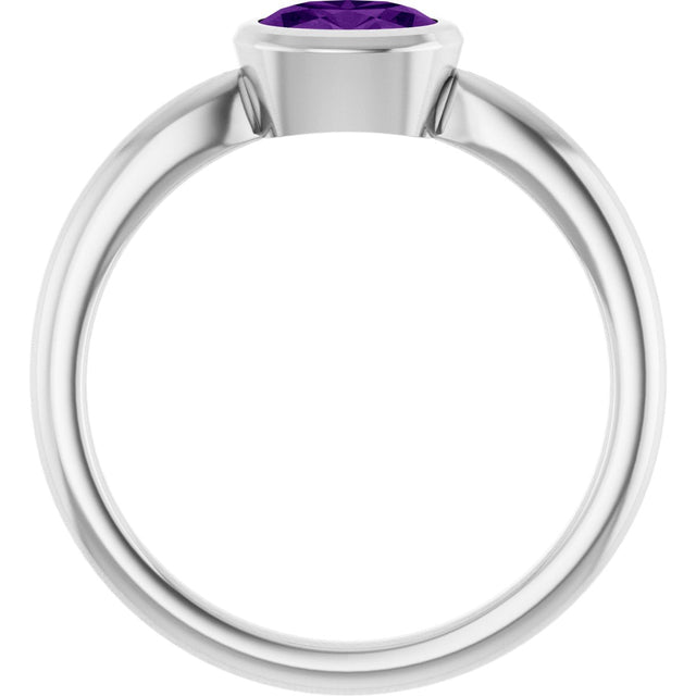 10K Gold Oval Natural Amethyst Bezel-Set Solitaire Ring - White Gold - view 2