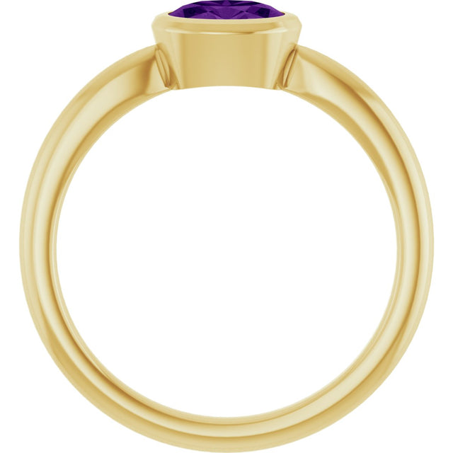 10K Gold Oval Natural Amethyst Bezel-Set Solitaire Ring - Yellow Gold - view 2