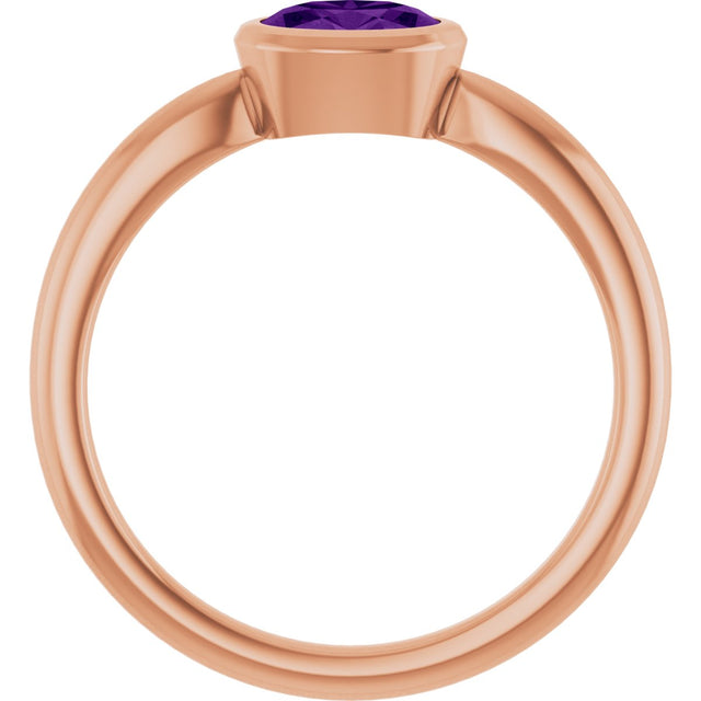14K Gold Oval Natural Amethyst Bezel-Set Solitaire Ring - Rose Gold - view 2