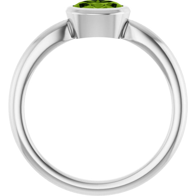 10K Gold Oval Natural Peridot Bezel-Set Solitaire Ring - White Gold - view 2