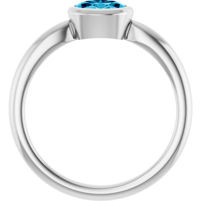 10K Gold Oval Natural Aquamarine Bezel-Set Solitaire Ring - White Gold - view 2