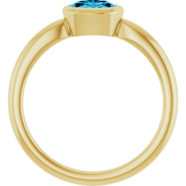 10K Gold Oval Natural Aquamarine Bezel-Set Solitaire Ring - Yellow Gold - view 2