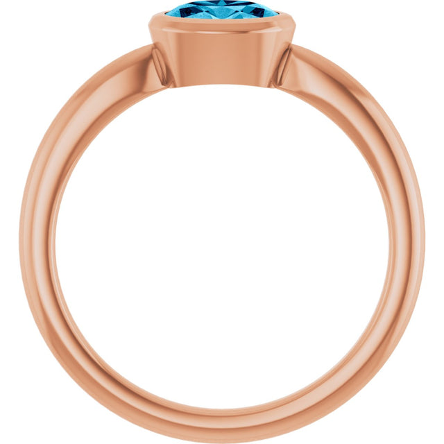 14K Gold Oval Natural Aquamarine Bezel-Set Solitaire Ring - Rose Gold - view 2