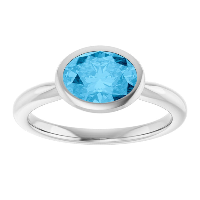 Platinum Oval Natural Swiss Blue Topaz Bezel-Set Solitaire Ring - view 3