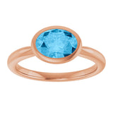 14K Gold Oval Natural Swiss Blue Topaz Bezel-Set Solitaire Ring - Rose Gold - view 3