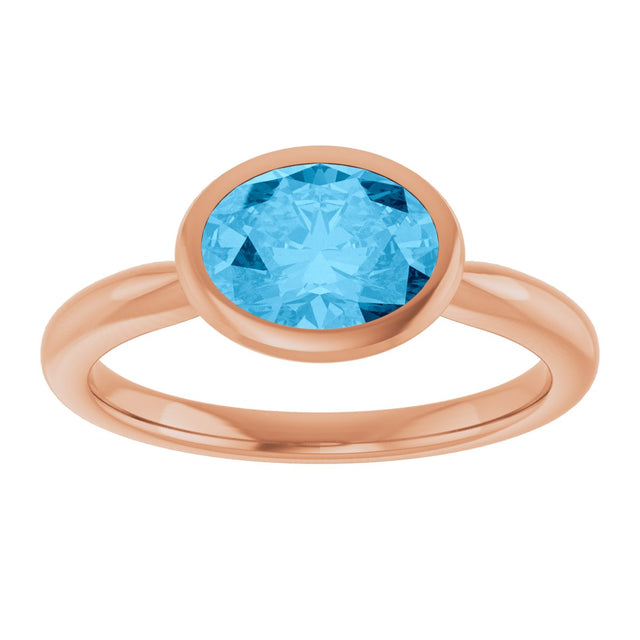 14K Gold Oval Natural Swiss Blue Topaz Bezel-Set Solitaire Ring - Rose Gold - view 3