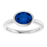 10K Gold Oval Lab-Grown Blue Sapphire Bezel-Set Solitaire Ring - White Gold - view 3