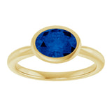 10K Gold Oval Lab-Grown Blue Sapphire Bezel-Set Solitaire Ring - Yellow Gold - view 3