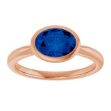 14K Gold Oval Lab-Grown Blue Sapphire Bezel-Set Solitaire Ring - Rose Gold - view 3