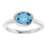 10K Gold Oval Natural Sky Blue Topaz Bezel-Set Solitaire Ring - White Gold - view 3