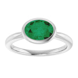 10K Gold Oval Lab-Grown Emerald Bezel-Set Solitaire Ring - White Gold - view 3