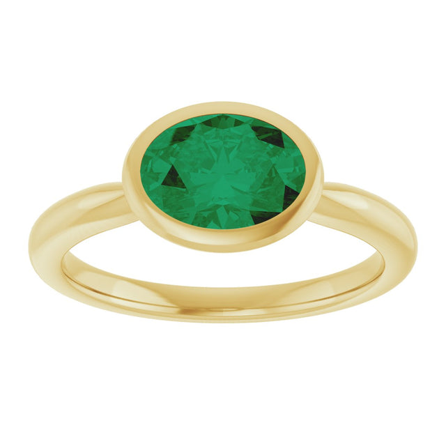 10K Gold Oval Lab-Grown Emerald Bezel-Set Solitaire Ring - Yellow Gold - view 3