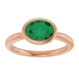 14K Gold Oval Lab-Grown Emerald Bezel-Set Solitaire Ring - Rose Gold - view 3