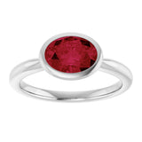 10K Gold Oval Lab-Grown Ruby Bezel-Set Solitaire Ring - White Gold - view 3
