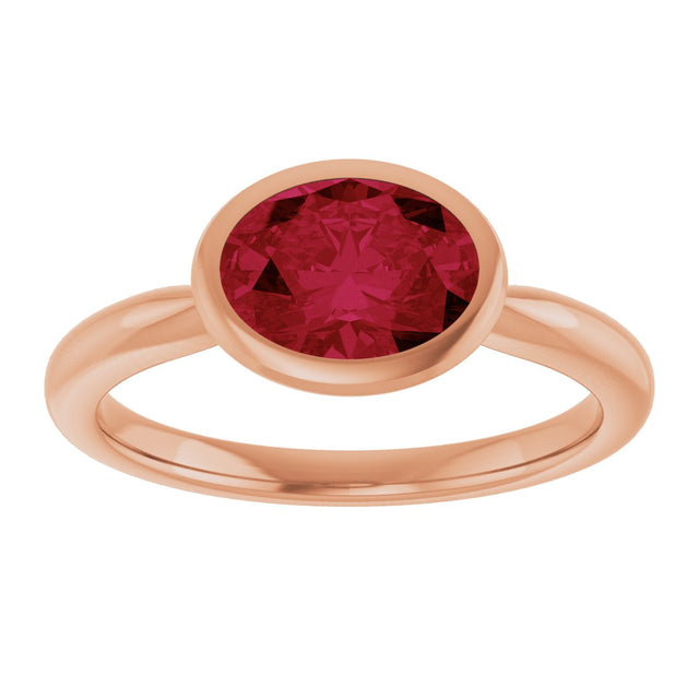 14K Gold Oval Lab-Grown Ruby Bezel-Set Solitaire Ring - Rose Gold - view 3