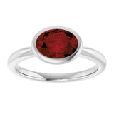 10K Gold Oval Natural Mozambique Garnet Bezel-Set Solitaire Ring - White Gold - view 3