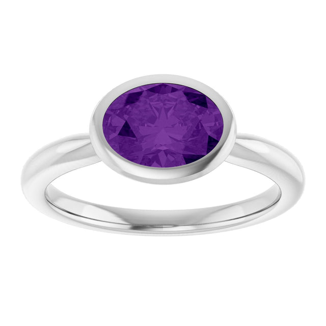 10K Gold Oval Natural Amethyst Bezel-Set Solitaire Ring - White Gold - view 3