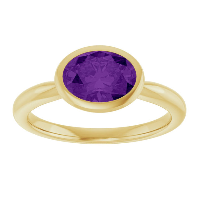 10K Gold Oval Natural Amethyst Bezel-Set Solitaire Ring - Yellow Gold - view 3