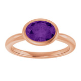 14K Gold Oval Natural Amethyst Bezel-Set Solitaire Ring - Rose Gold - view 3