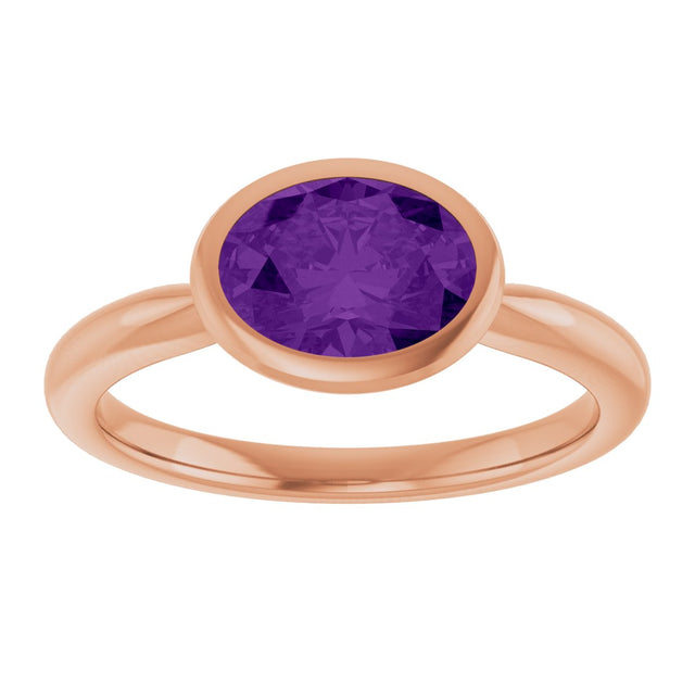 14K Gold Oval Natural Amethyst Bezel-Set Solitaire Ring - Rose Gold - view 3