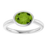 10K Gold Oval Natural Peridot Bezel-Set Solitaire Ring - White Gold - view 3
