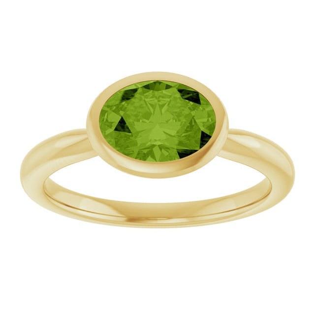 10K Gold Oval Natural Peridot Bezel-Set Solitaire Ring - Yellow Gold - view 3