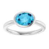 10K Gold Oval Natural Aquamarine Bezel-Set Solitaire Ring - White Gold - view 3
