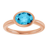 14K Gold Oval Natural Aquamarine Bezel-Set Solitaire Ring - Rose Gold - view 3