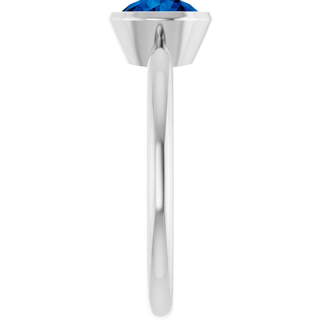 10K Gold Oval Lab-Grown Blue Sapphire Bezel-Set Solitaire Ring - White Gold - view 4