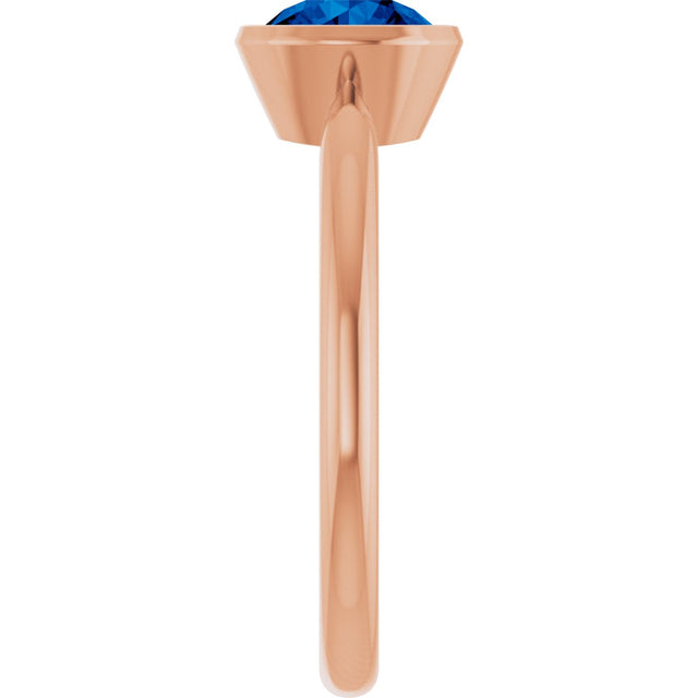14K Gold Oval Lab-Grown Blue Sapphire Bezel-Set Solitaire Ring - Rose Gold - view 4