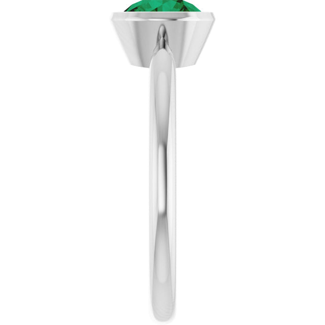 10K Gold Oval Lab-Grown Emerald Bezel-Set Solitaire Ring - White Gold - view 4