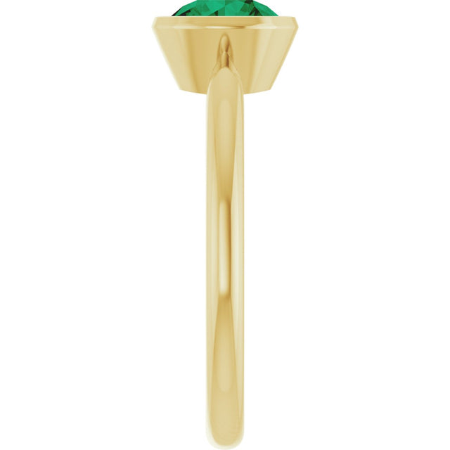 10K Gold Oval Lab-Grown Emerald Bezel-Set Solitaire Ring - Yellow Gold - view 4