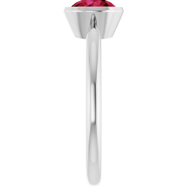 10K Gold Oval Lab-Grown Ruby Bezel-Set Solitaire Ring - White Gold - view 4