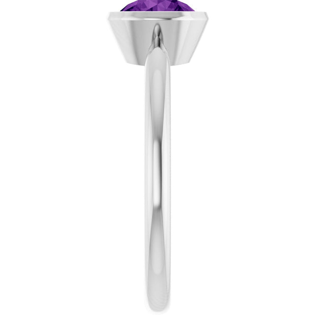 10K Gold Oval Natural Amethyst Bezel-Set Solitaire Ring - White Gold - view 4